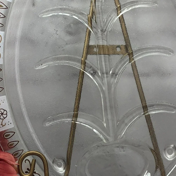 vintage inland glass platter with gold and brown detail on rim edge - Picture 3 of 10